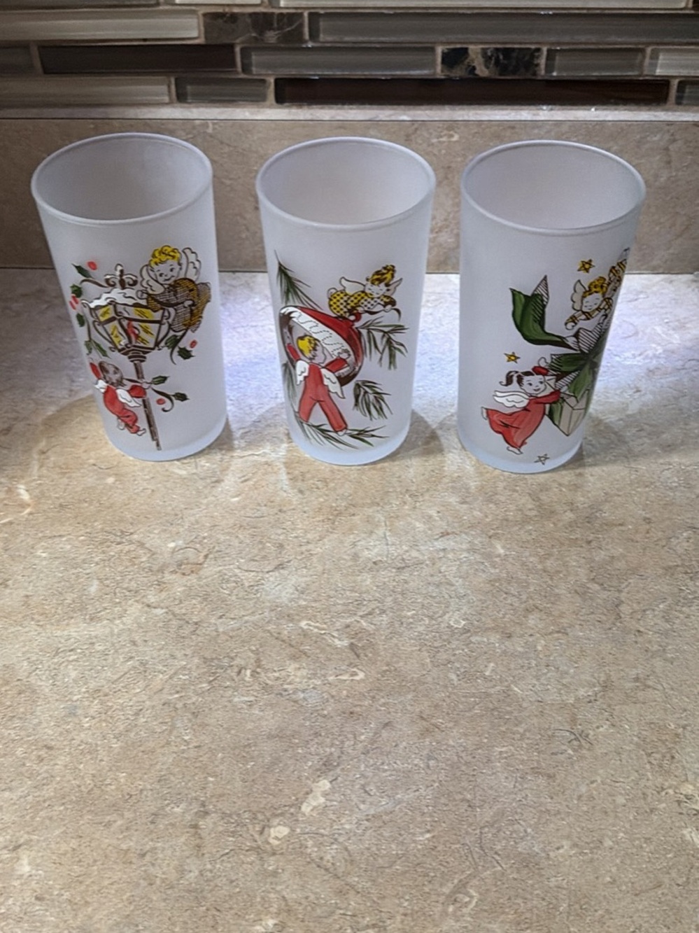 Frosted Glass Holiday Angel Tumbler - Set of 3